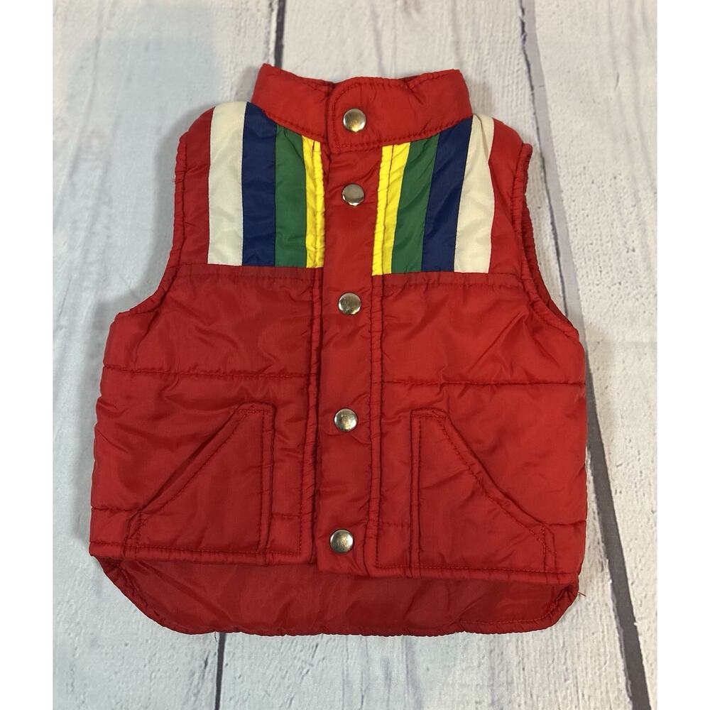 VTG French Toast Toddler Rainbow Puffer Vest Size 2T Red Snap Front Color Block